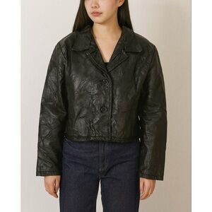 Italian Stone Design by Navarre genuine black patchwork cropped leather jacket